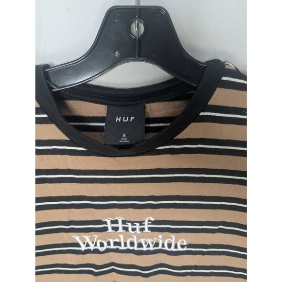 Huf Worldwide Brown Striped Short Sleeve Ringer T Shirt S Small - Picture 3 of 7